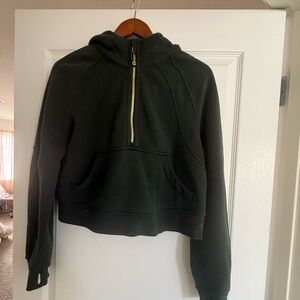 Lululemon Dark Green Cropped scuba Hoodie with Gold Zipper